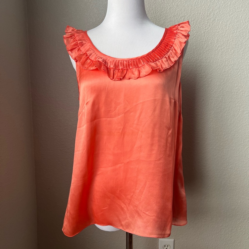 J Crew 100% Silk Coral Ruffle Tank Top, 8
